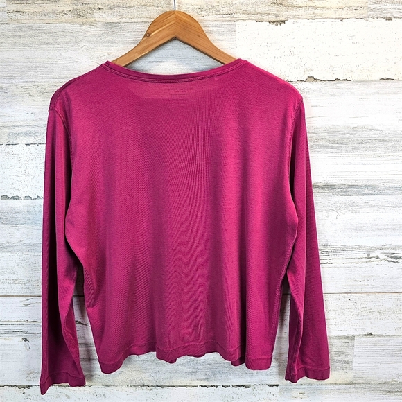 Vintage Kate Hill Supima Cotton Long Sleeve Top LP Magenta 90s Minimalist Fall - Picture 3 of 12